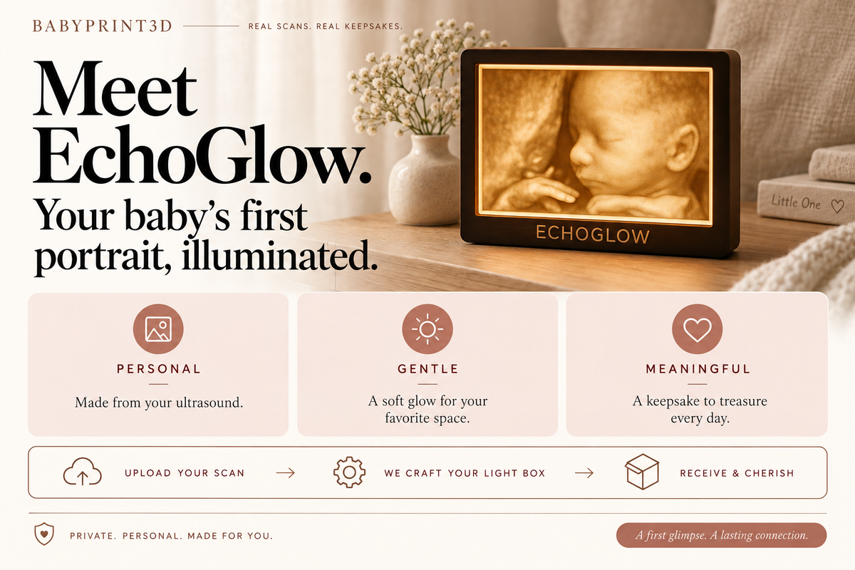 Meet EchoGlow: a personalized ultrasound light box with a gentle glow, made from your baby's first portrait.