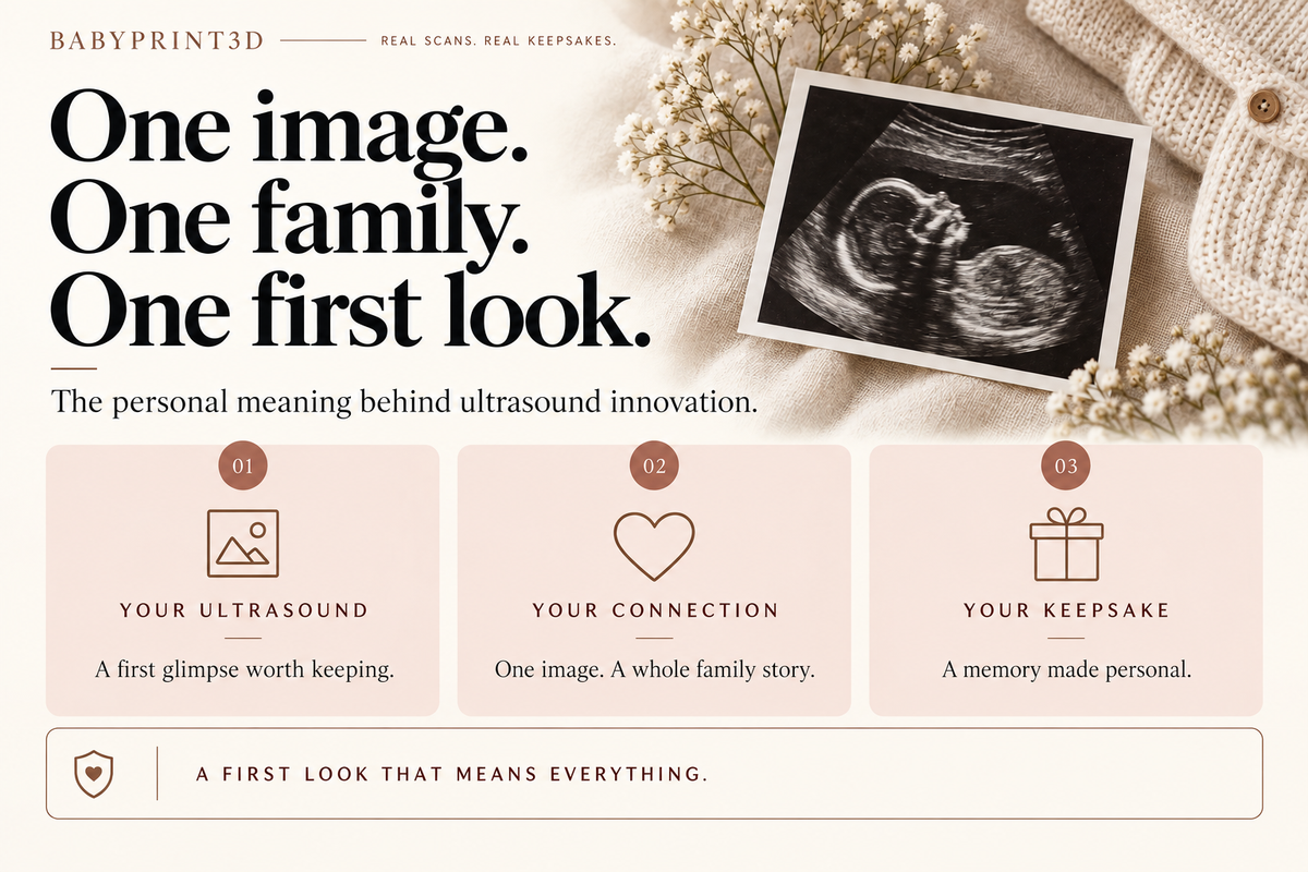 One image, one family, one first look: an ultrasound print on cream linen celebrates the personal connection behind ultrasound innovation.